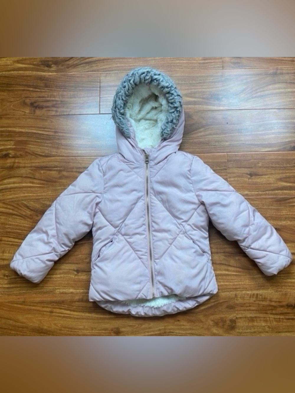 3/$25 Old Navy Girls Blush Pink Soft Faux Fur Hooded Quilted Zip Jacket Size 6